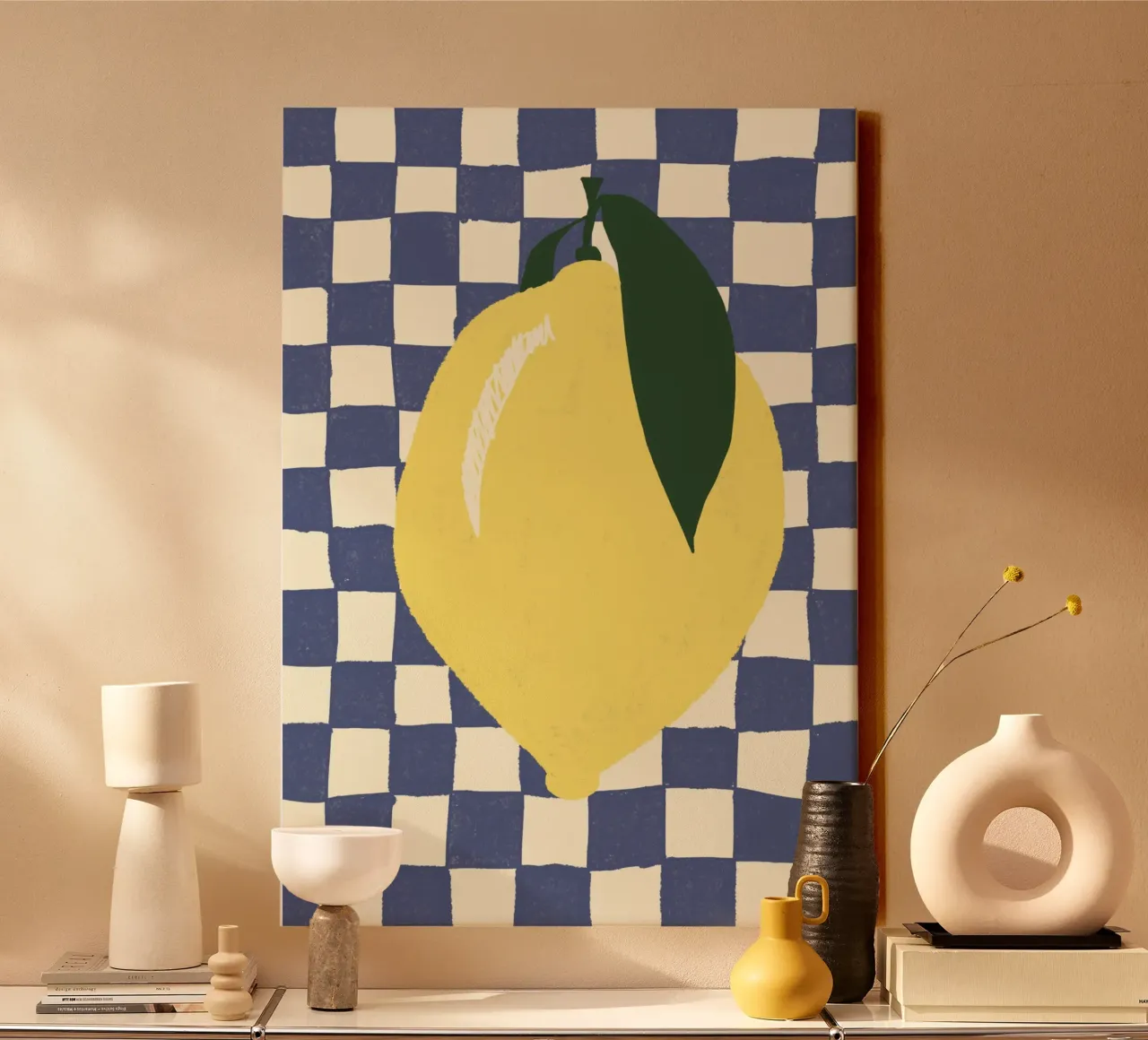 Zitrone auf Karomuster toile de Studio Dolci