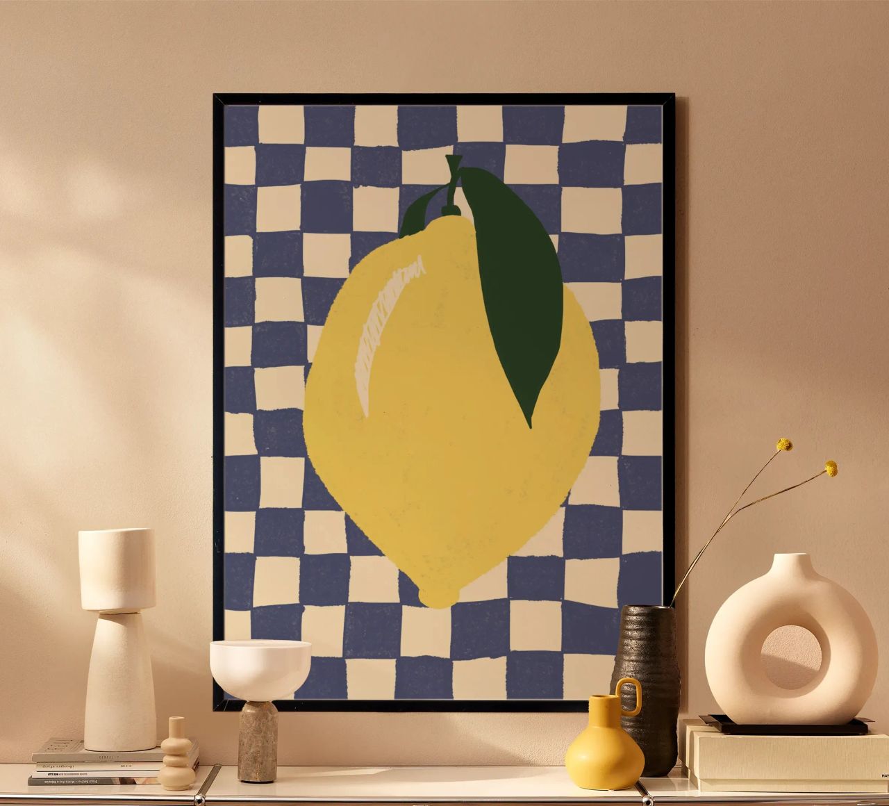 Zitrone auf Karomuster poster de Studio Dolci