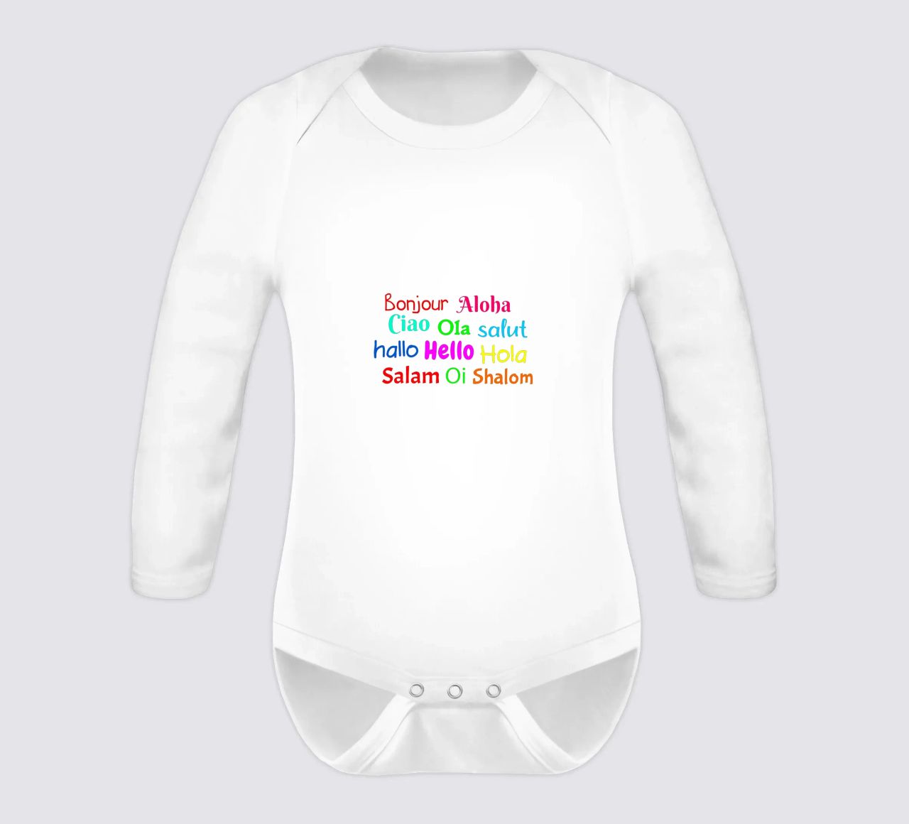 Hello in different languages body neonato maniche lunghe da happieeagle