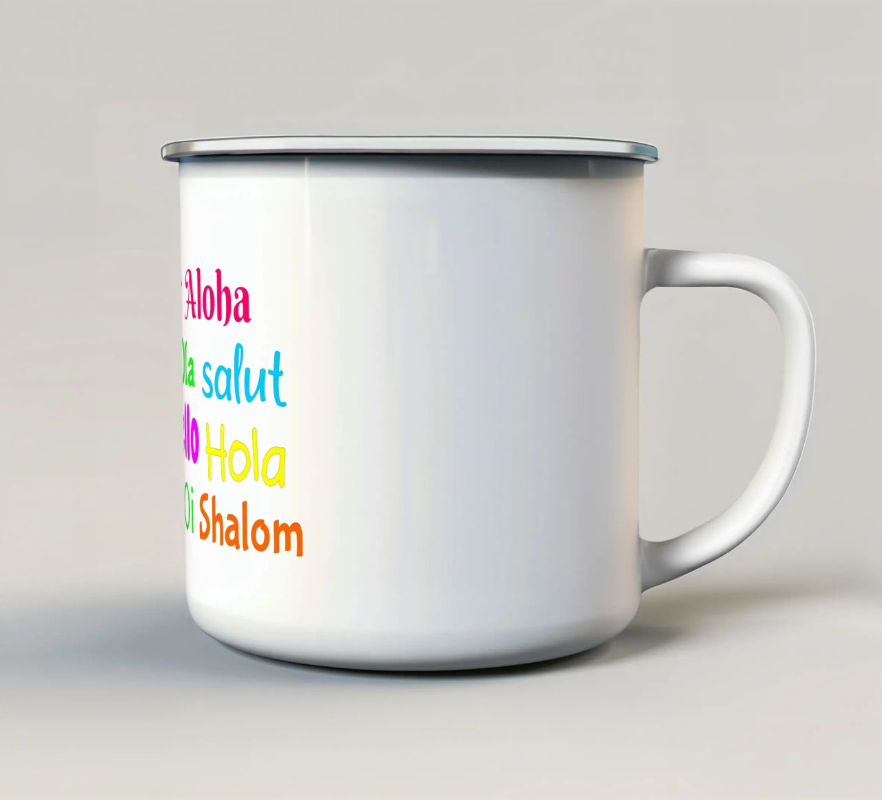 Hello in different languages tazza in smalto da happieeagle