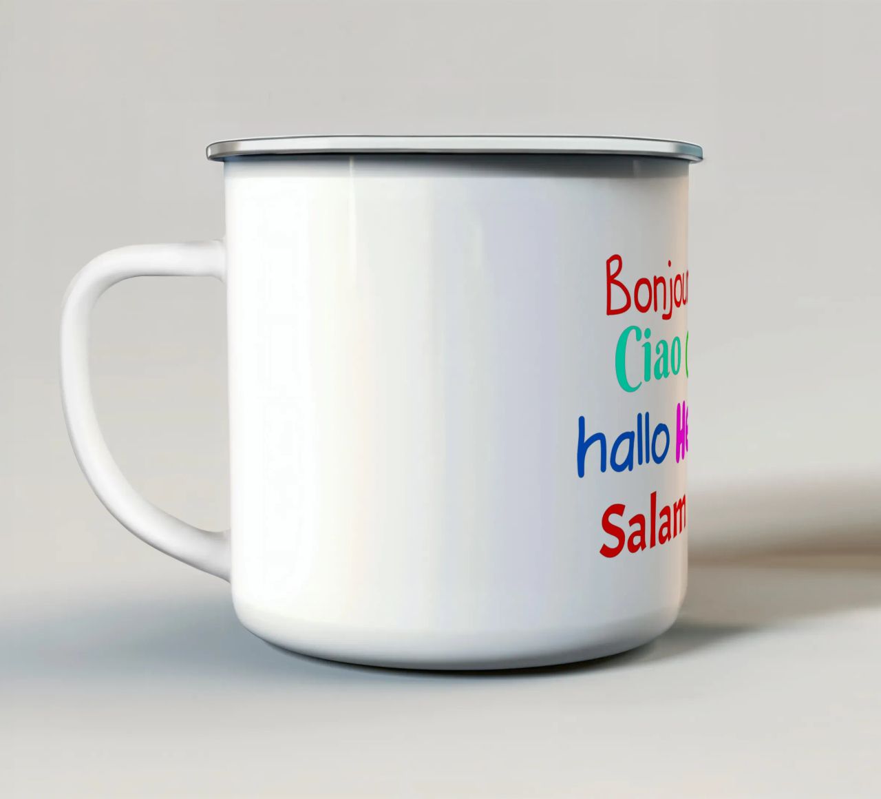 Hello in different languages tazza in smalto da happieeagle