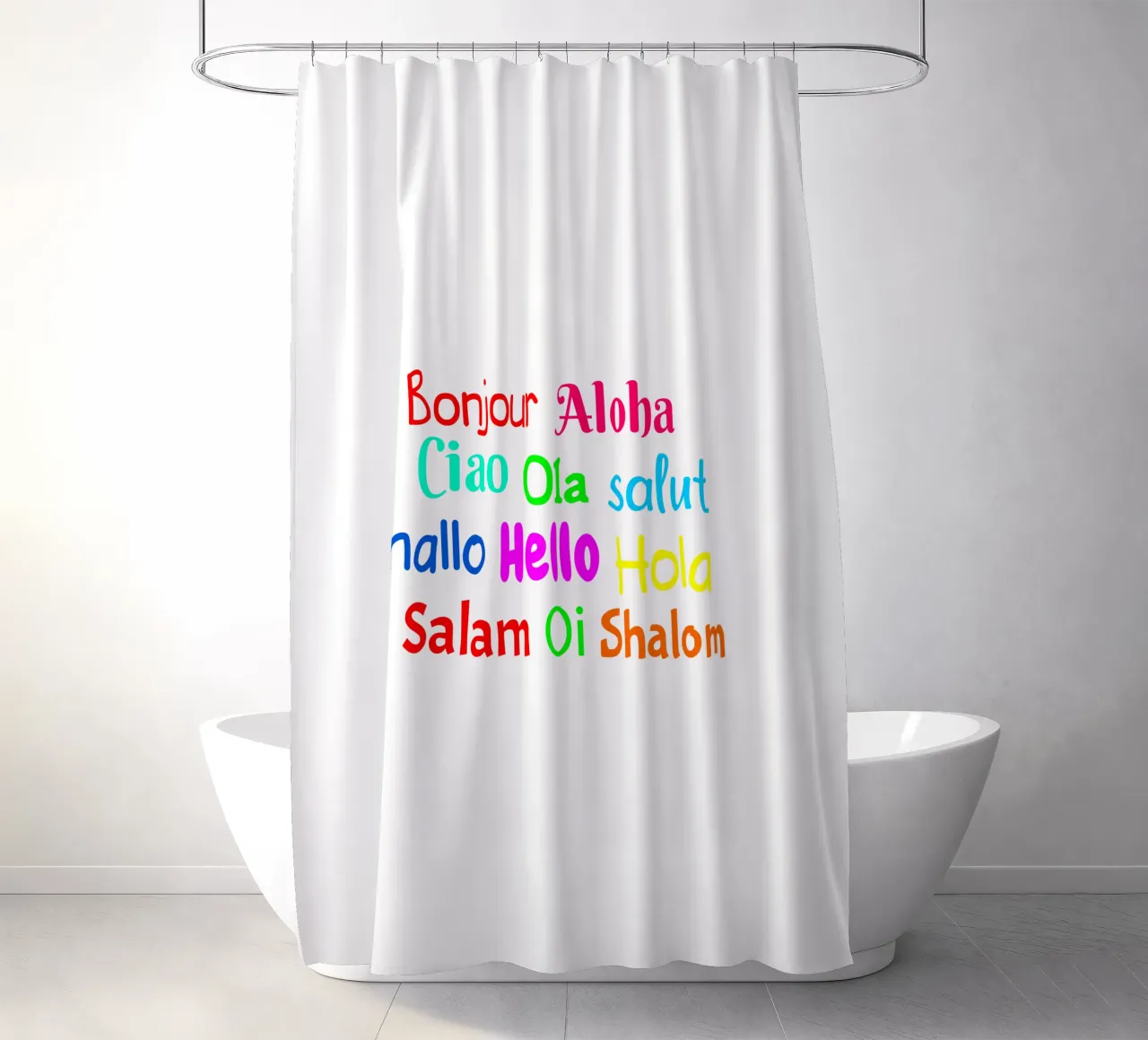 Hello in different languages Duschvorhang von happieeagle