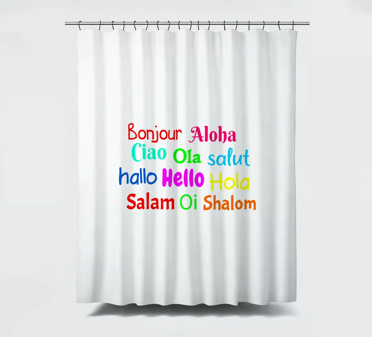 Hello in different languages Duschvorhang von happieeagle