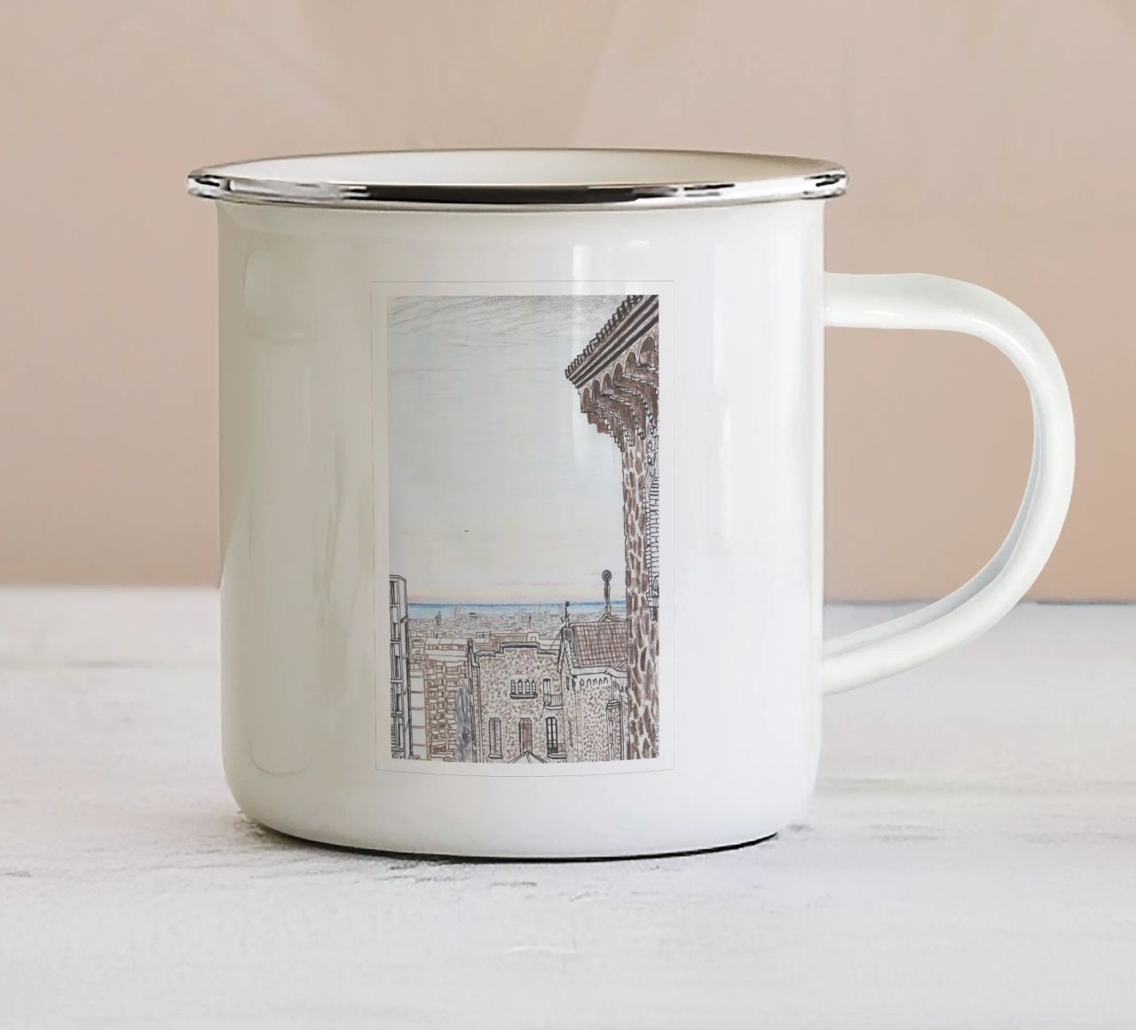 Sera a Barcellona tazza in smalto da Asobōze