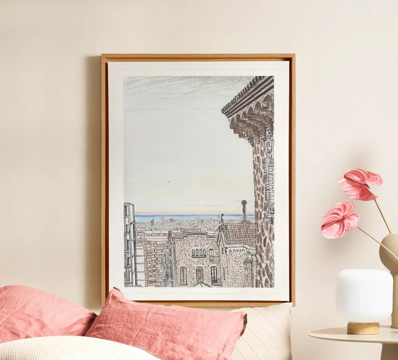 Avond in Barcelona canvas met Baklijst van Asobōze