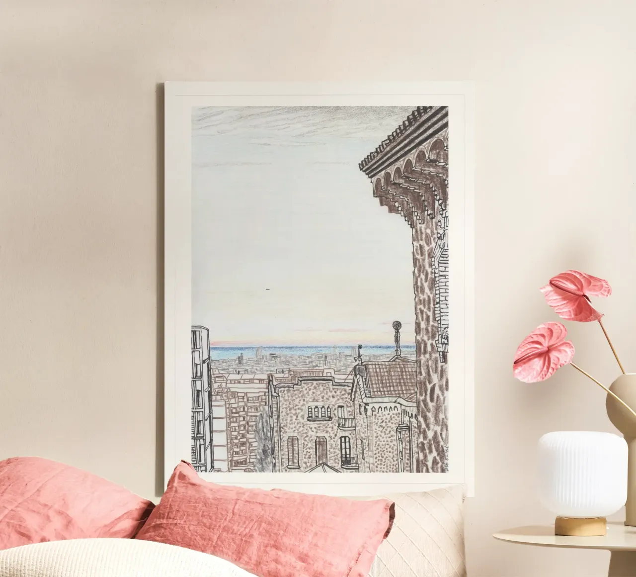 Avond in Barcelona canvas met Baklijst van Asobōze