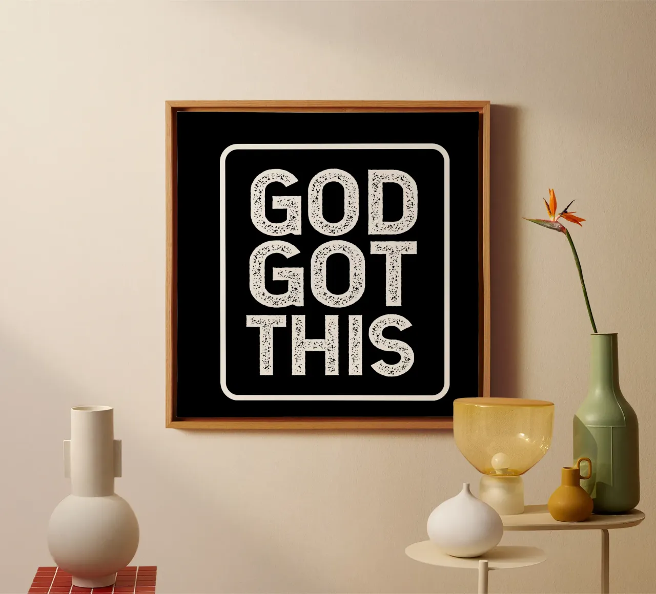 God got this canvas met Baklijst van happieeagle
