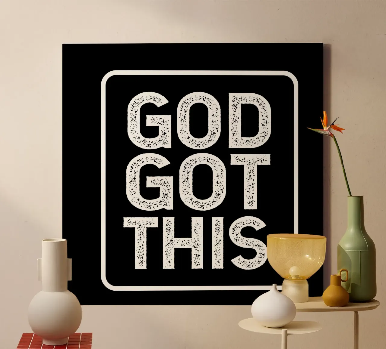 God got this canvas met Baklijst van happieeagle