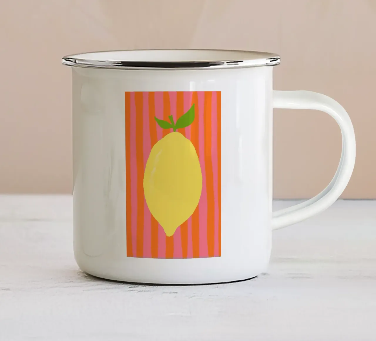 Zitrone pink gestreift mug en émail de Studio Dolci