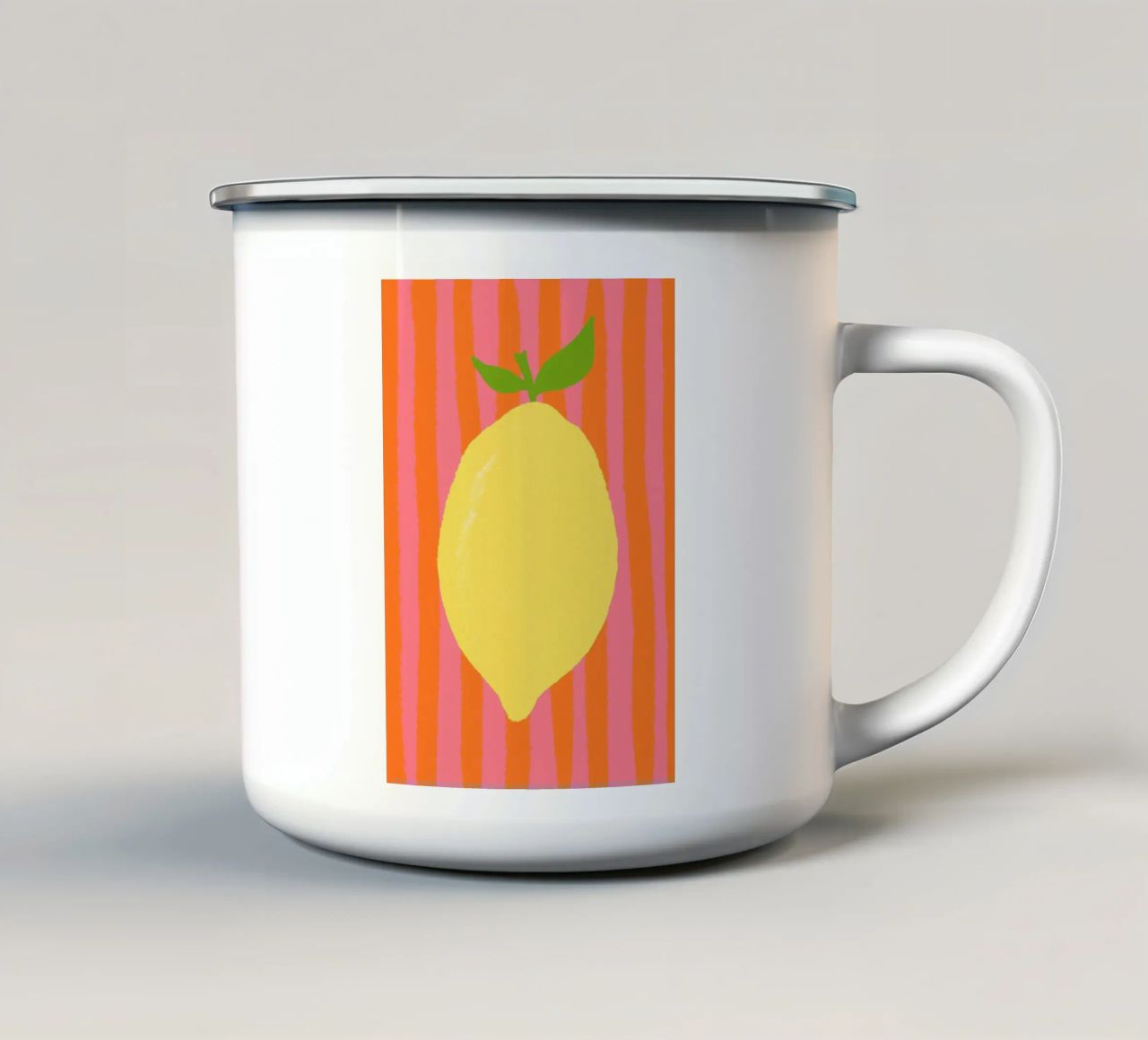 Zitrone pink gestreift enamel mug by Studio Dolci