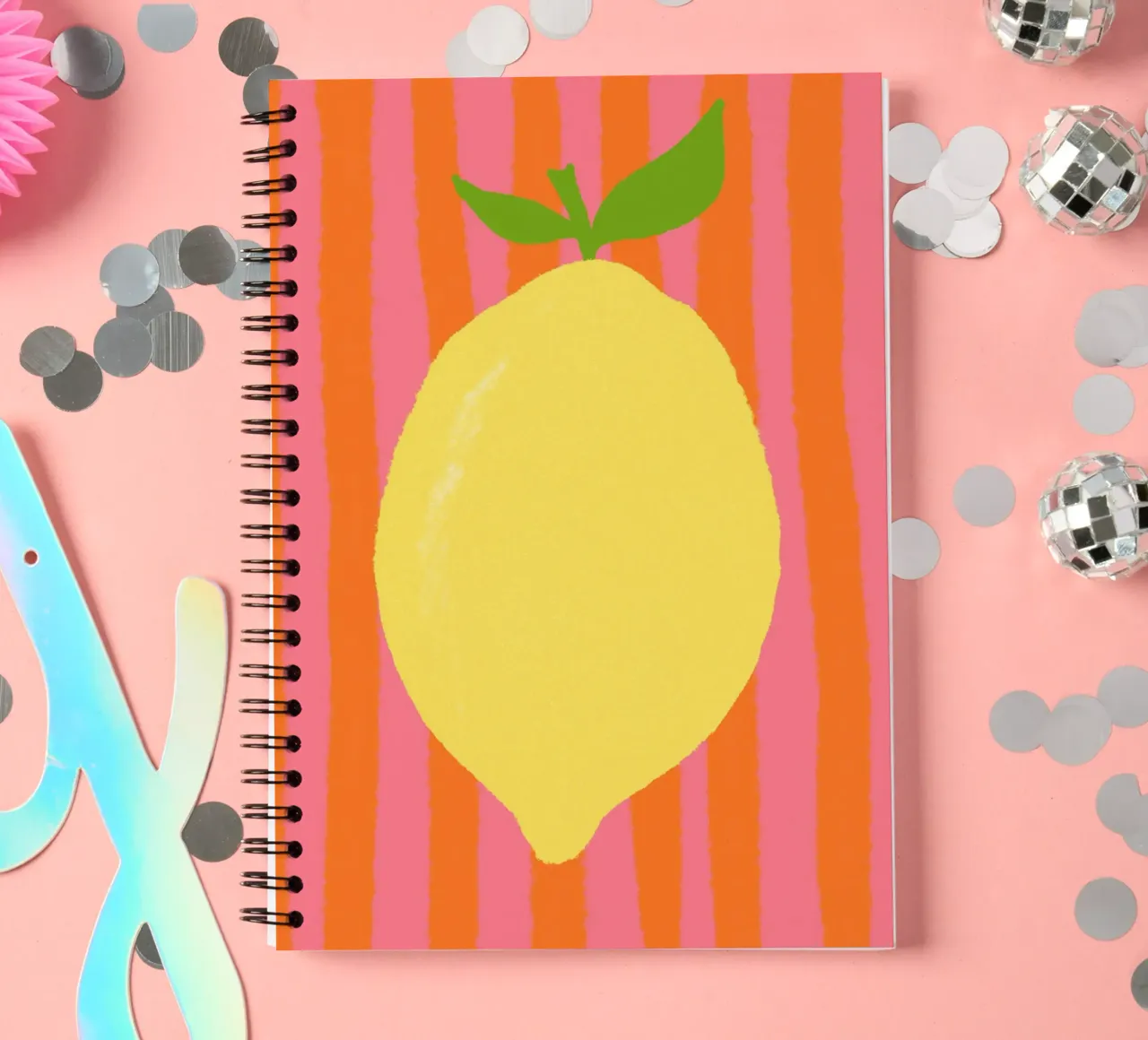 Zitrone pink gestreift spiral notebook by Studio Dolci