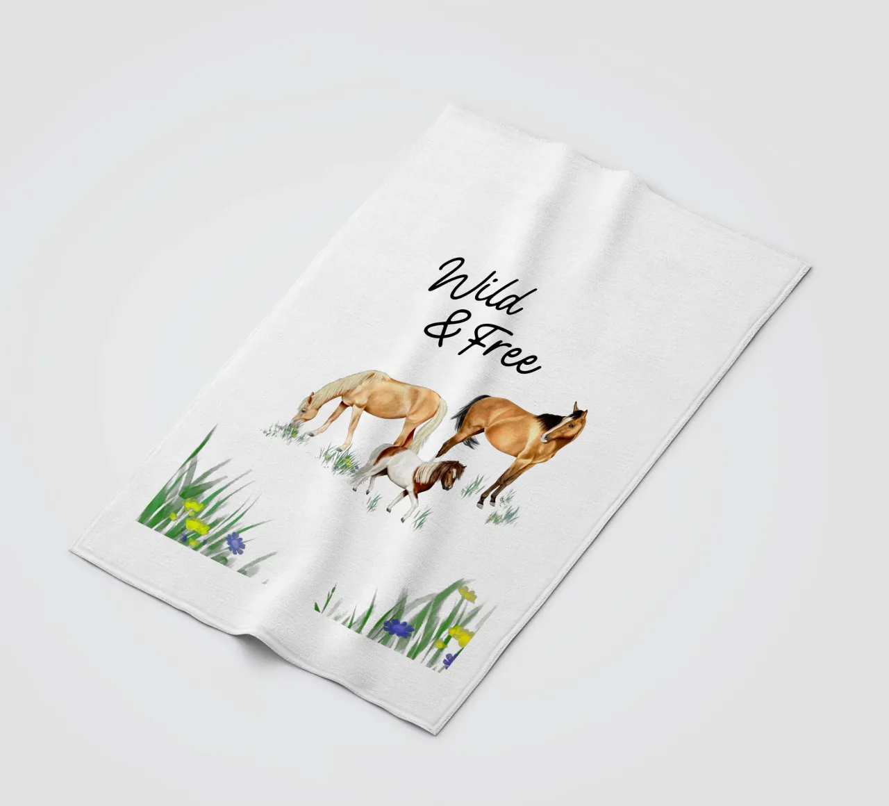 Wild & Free • Horses fleece blanket by Moonlit Illustrations