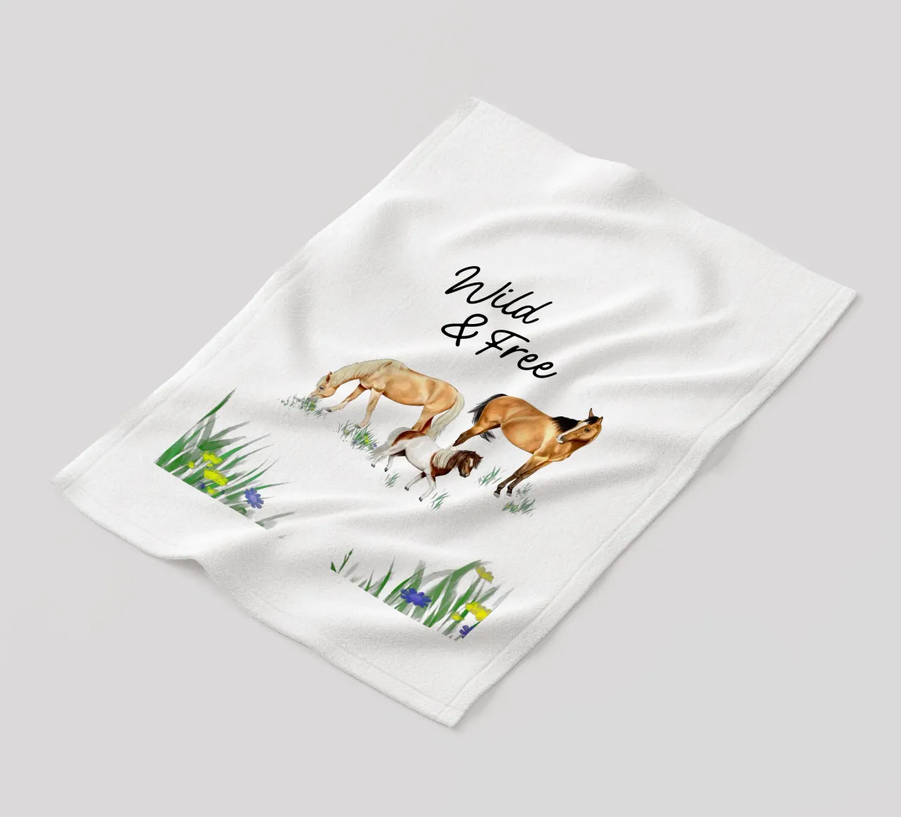 Wild & Free • Horses fleece blanket by Moonlit Illustrations