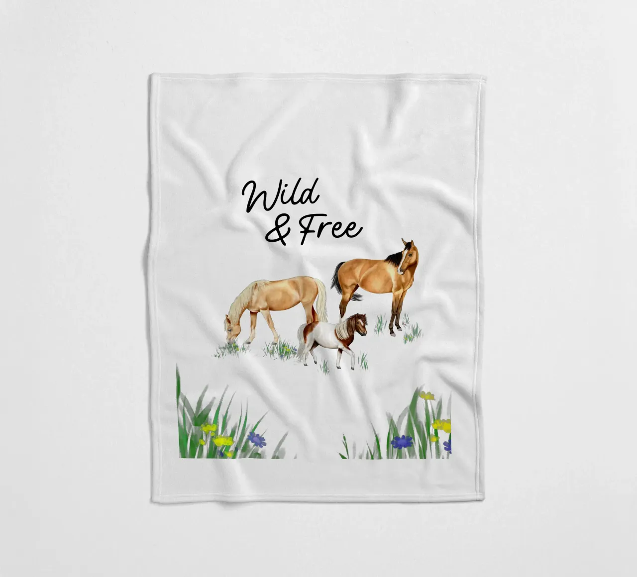 Wild & Free • Horses fleece blanket by Moonlit Illustrations