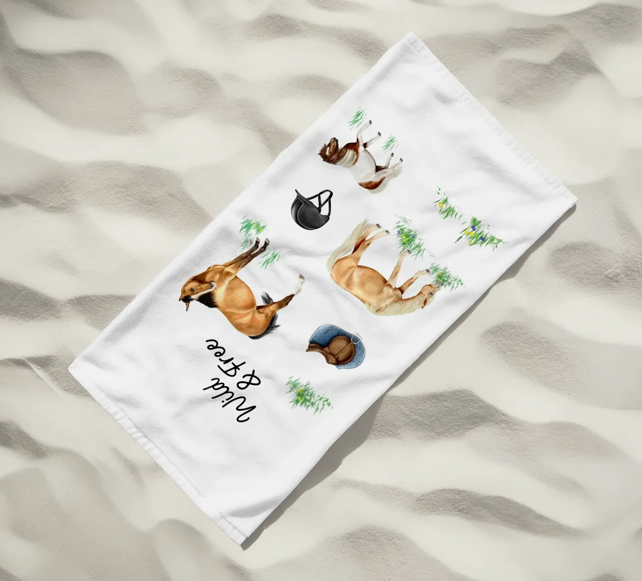 Wild & Free • Horses beach towel by Moonlit Illustrations