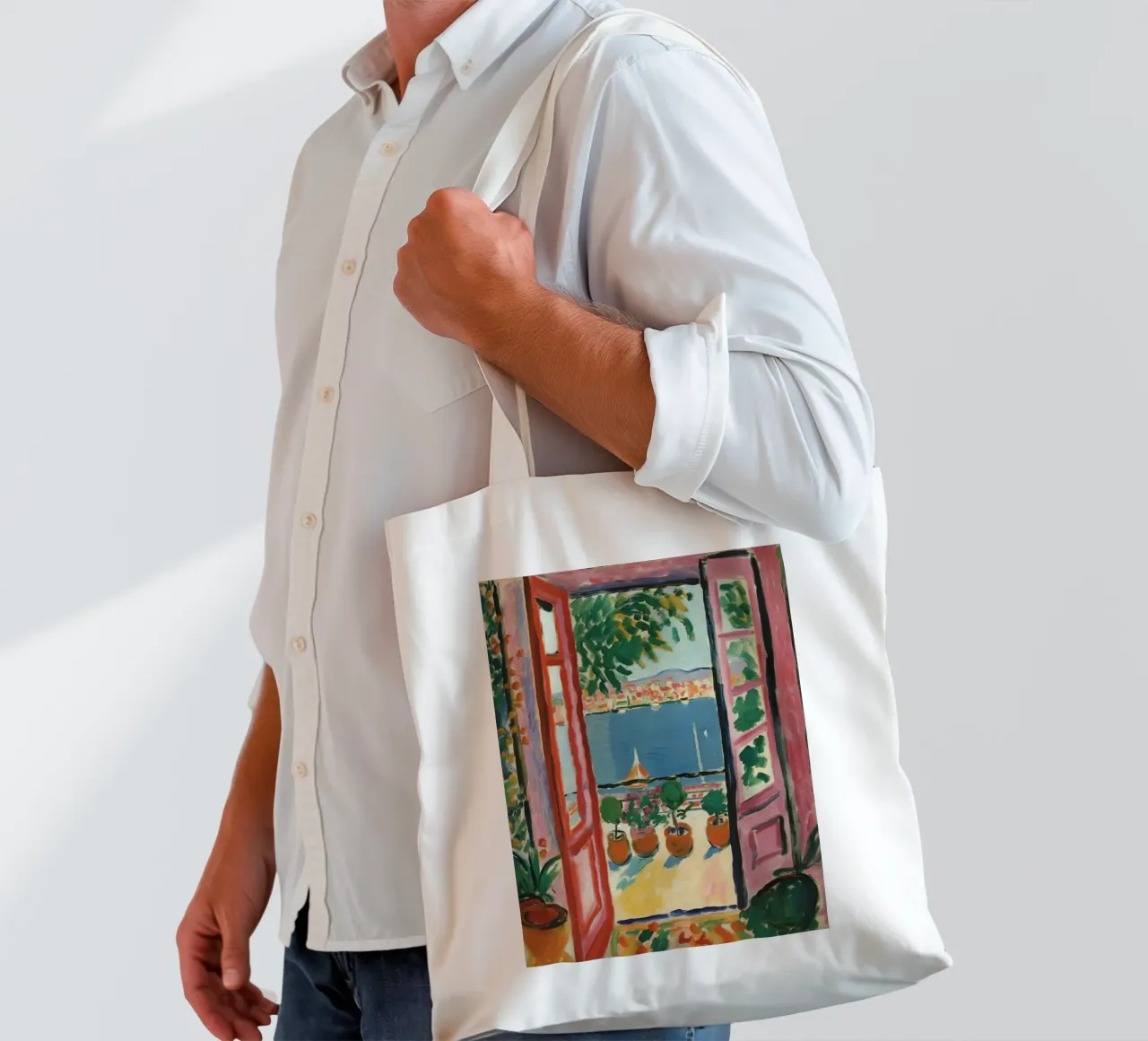 Colour explosion at the window: inspiration from Matisse tote bag by Nikis Art Studio