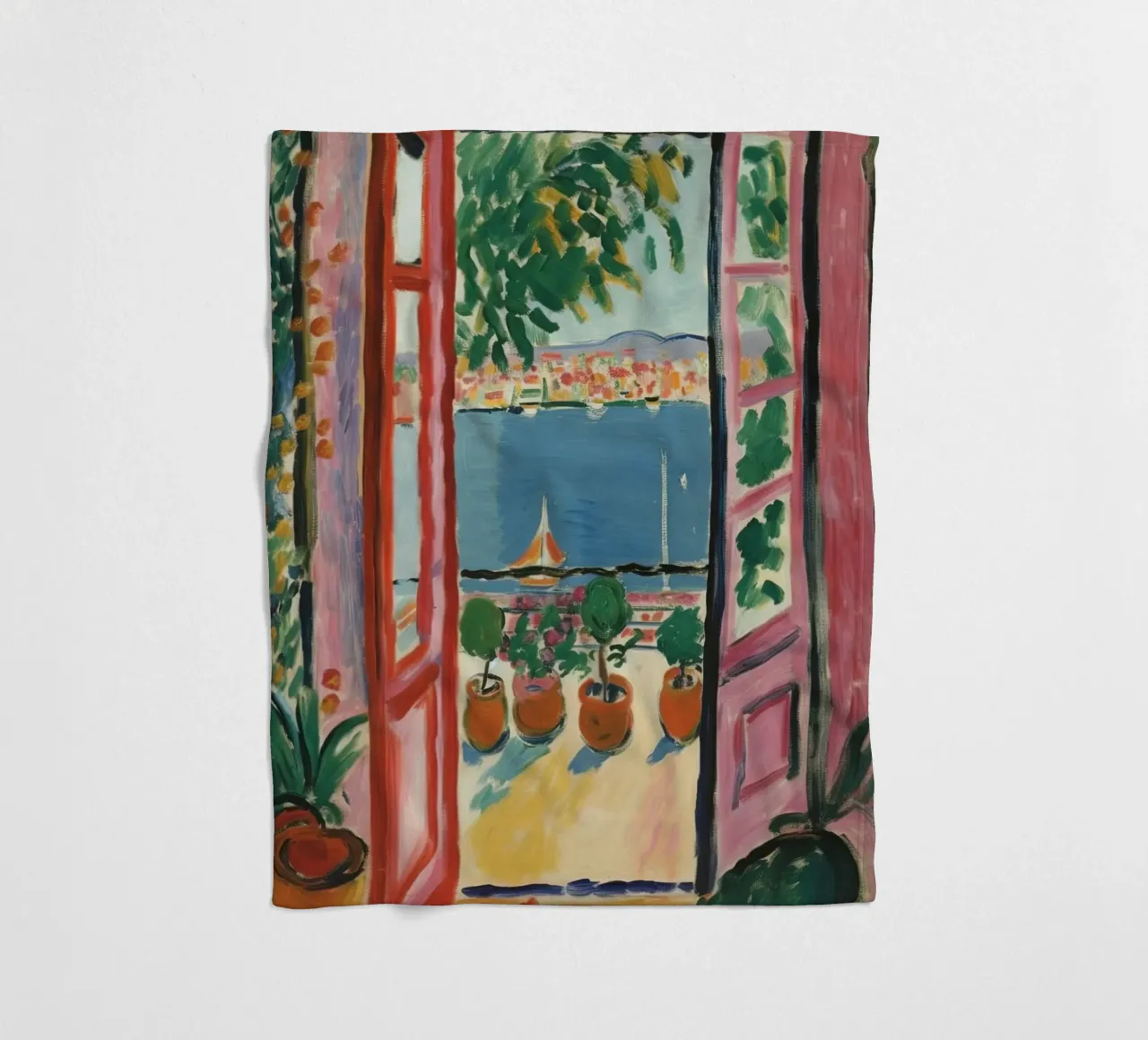 Colour explosion at the window: inspiration from Matisse fleece blanket by Nikis Art Studio