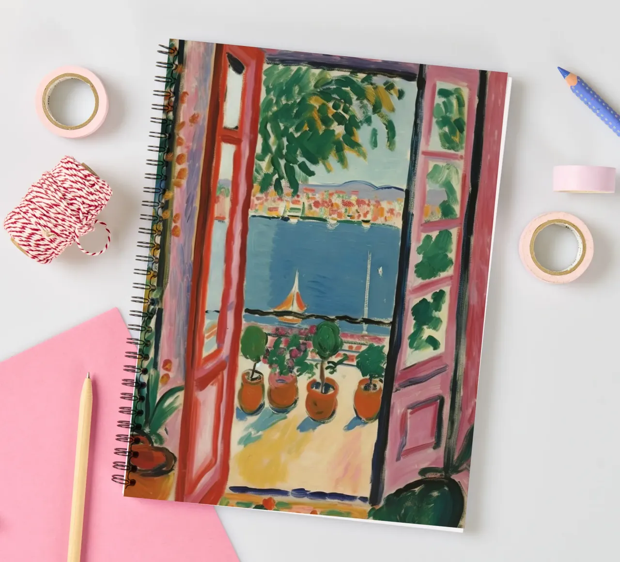 Colour explosion at the window: inspiration from Matisse spiral notebook by Nikis Art Studio