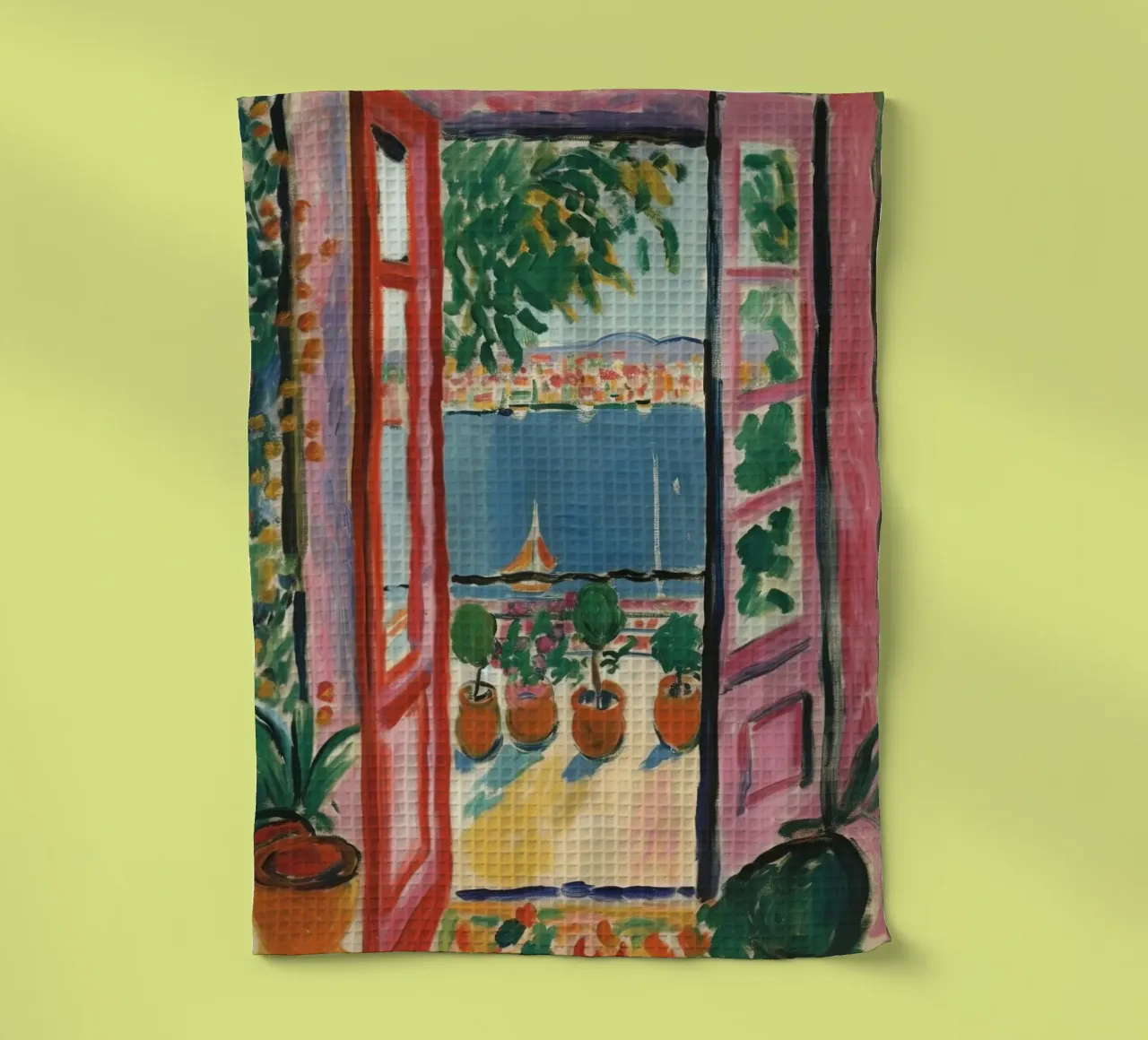 Colour explosion at the window: inspiration from Matisse tea towel by Nikis Art Studio