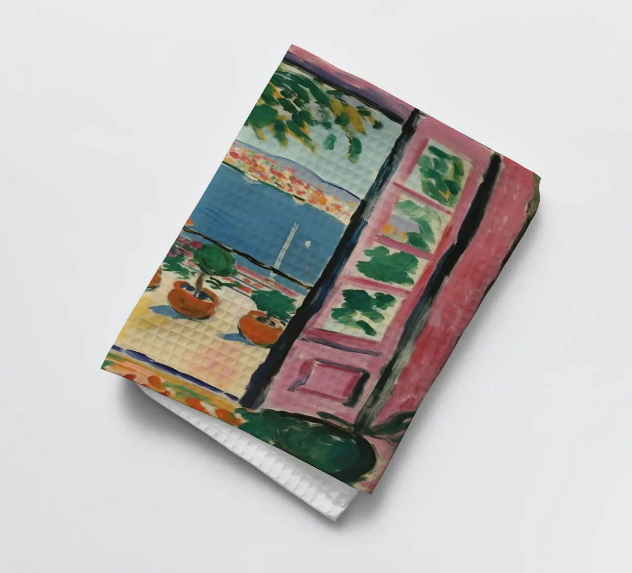 Colour explosion at the window: inspiration from Matisse tea towel by Nikis Art Studio