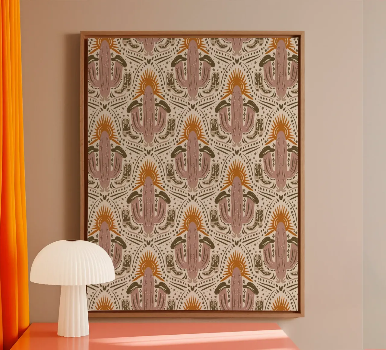 Western Sunset Beige Pattern tela con Cornice a cassetta da anisillustration