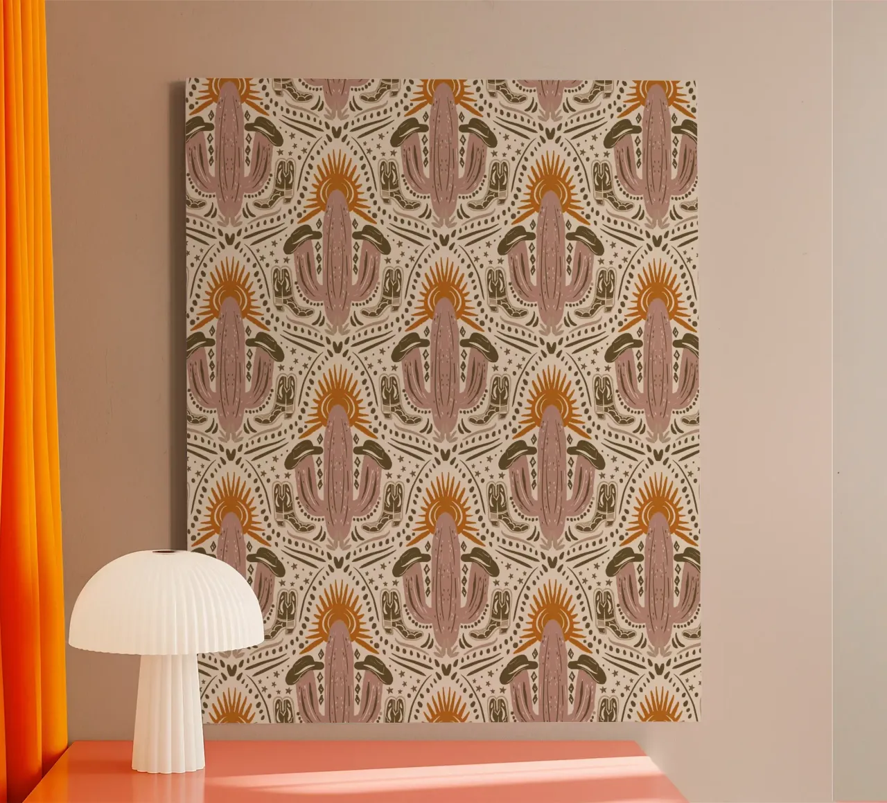 Western Sunset Beige Pattern tela con Cornice a cassetta da anisillustration