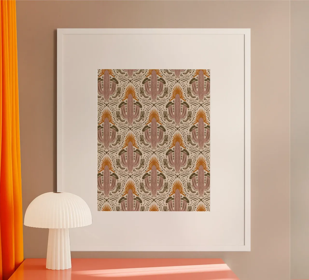 Western Sunset Beige Pattern poster con telaio in alluminio da anisillustration