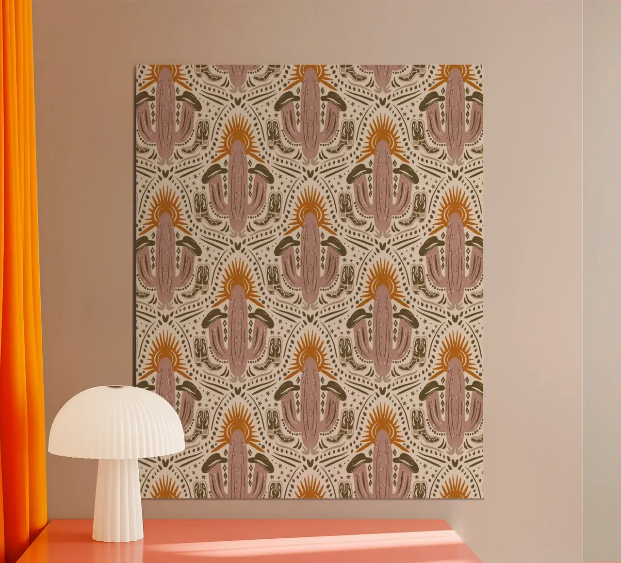 Western Sunset Beige Pattern poster con telaio in alluminio da anisillustration