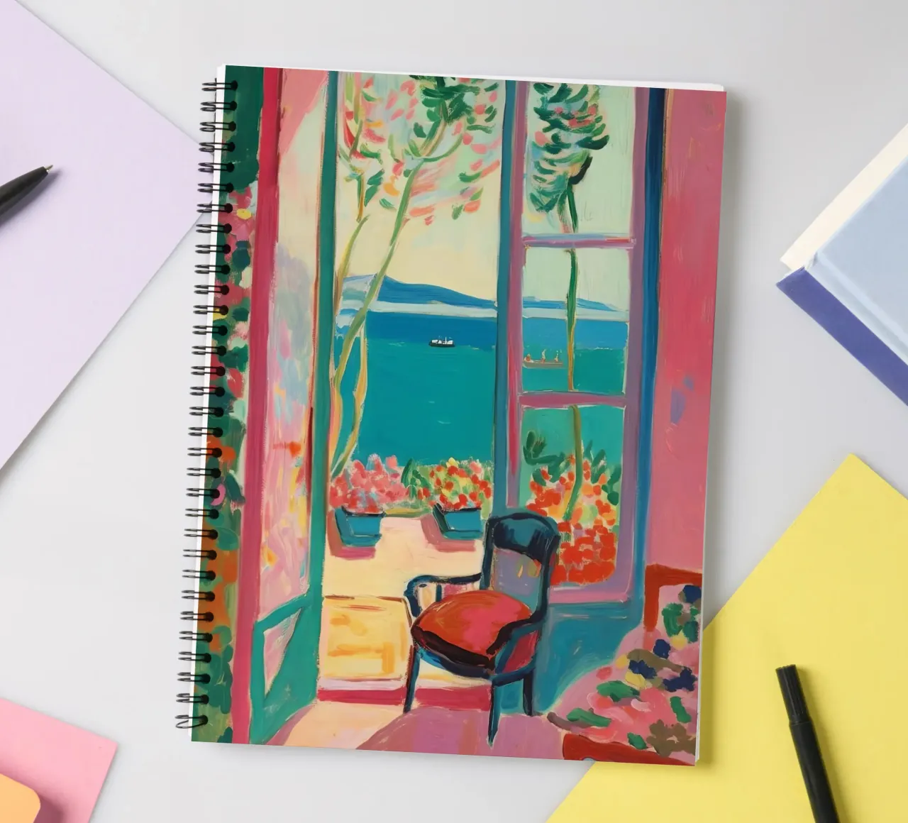 Play of colours at the window spiral notebook by Nikis Art Studio