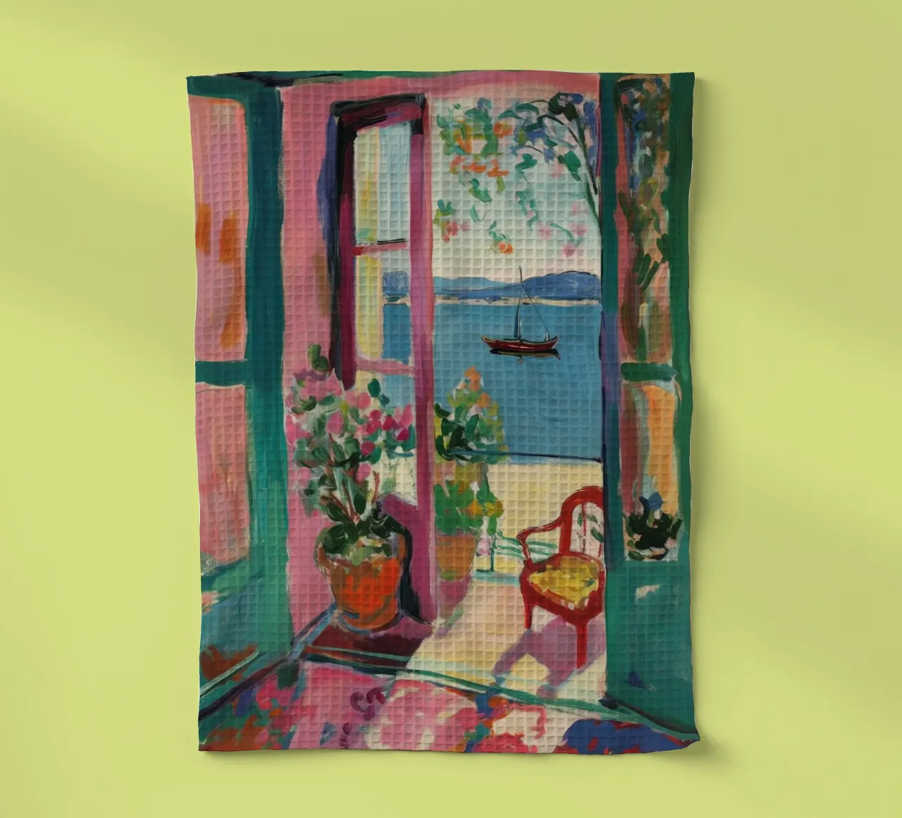 Open window, open dreams tea towel by Nikis Art Studio