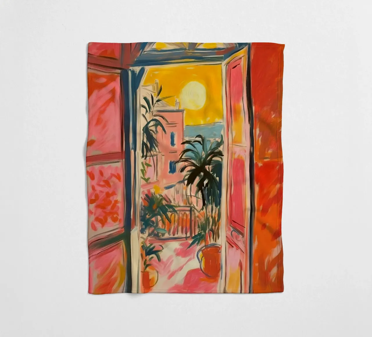 Open Window "Open horizons: A view full of colours" fleece blanket by Nikis Art Studio