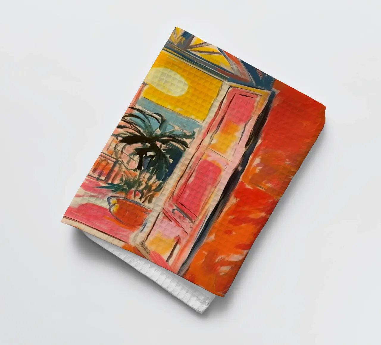 Open Window "Open horizons: A view full of colours" tea towel by Nikis Art Studio