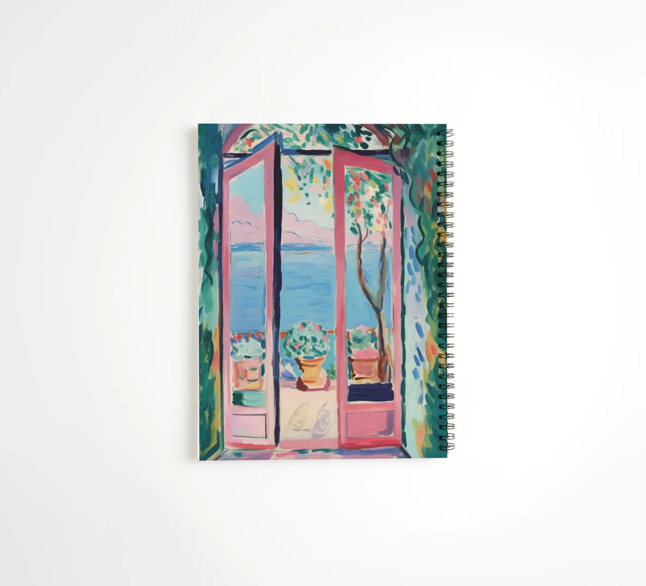 Mediterranean freedom: a window into paradise spiral notebook by Nikis Art Studio