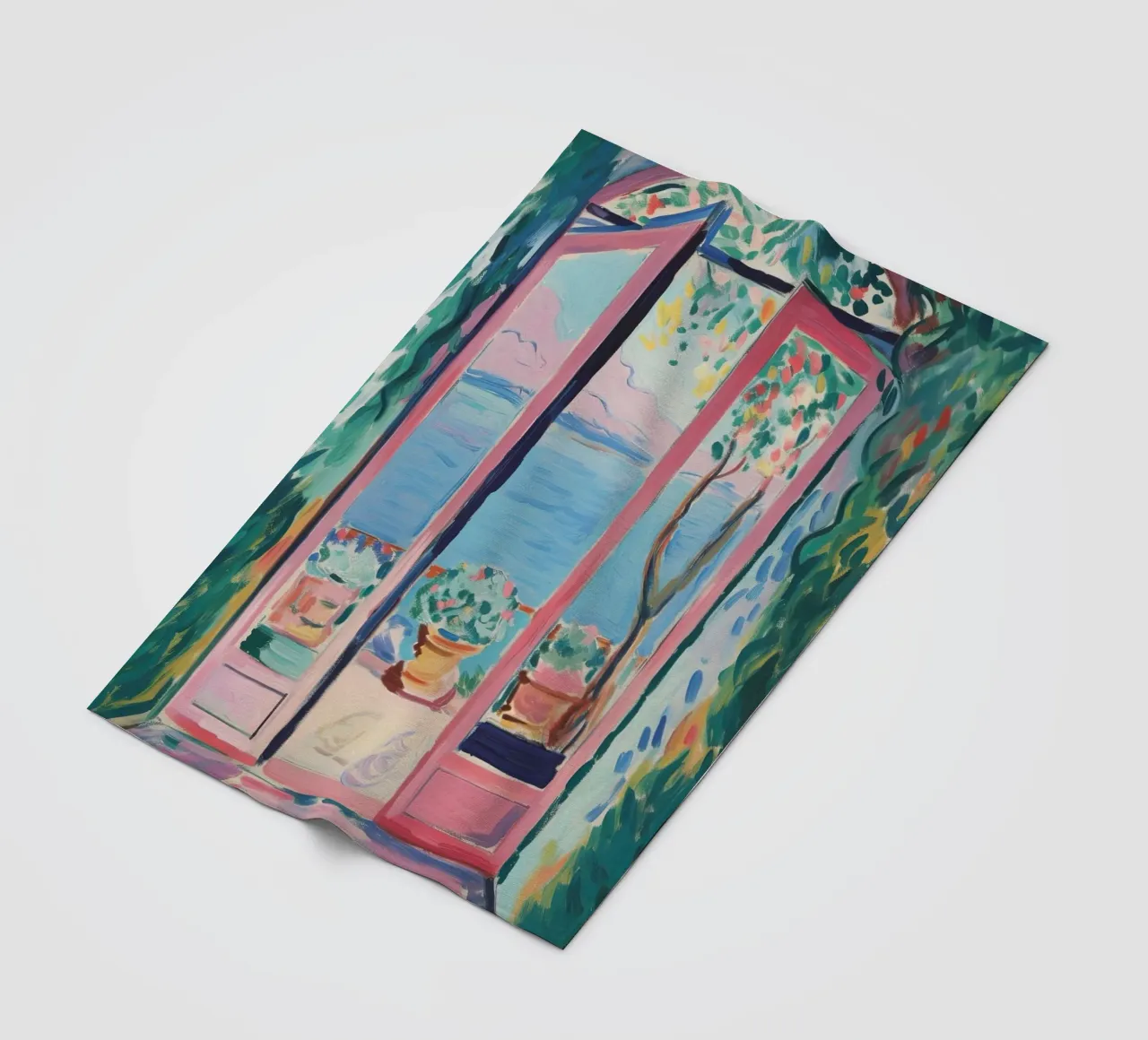 Mediterranean freedom: a window into paradise fleece blanket by Nikis Art Studio