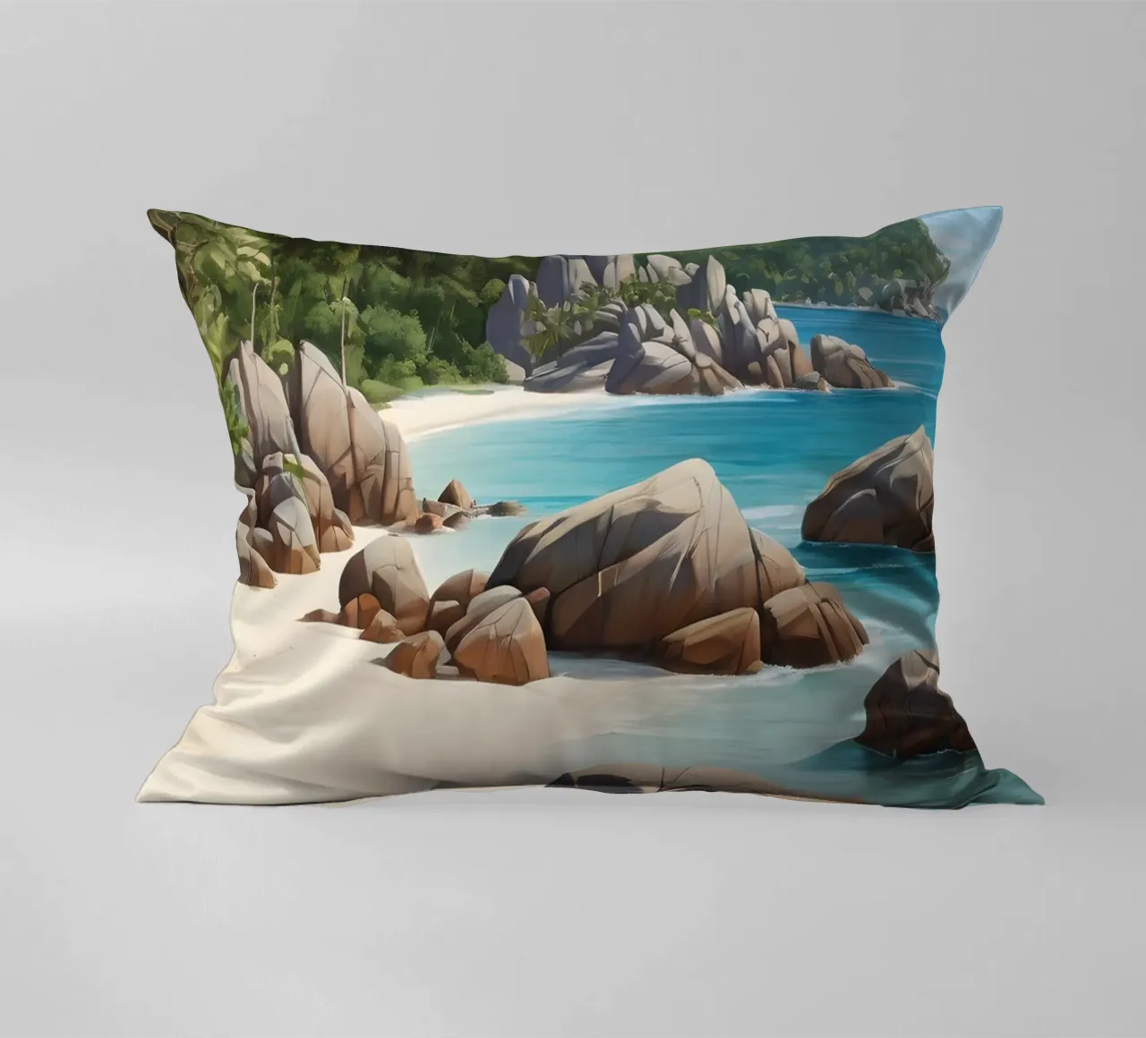 Spiaggia tropicale rocciosa cuscino da Charnwood Prints