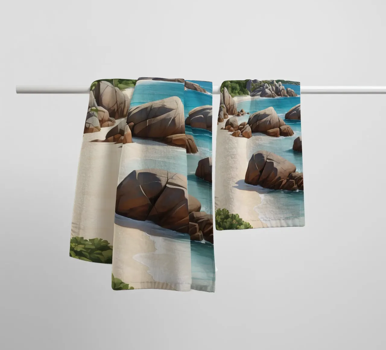Spiaggia tropicale rocciosa asciugamano da bagno da Charnwood Prints