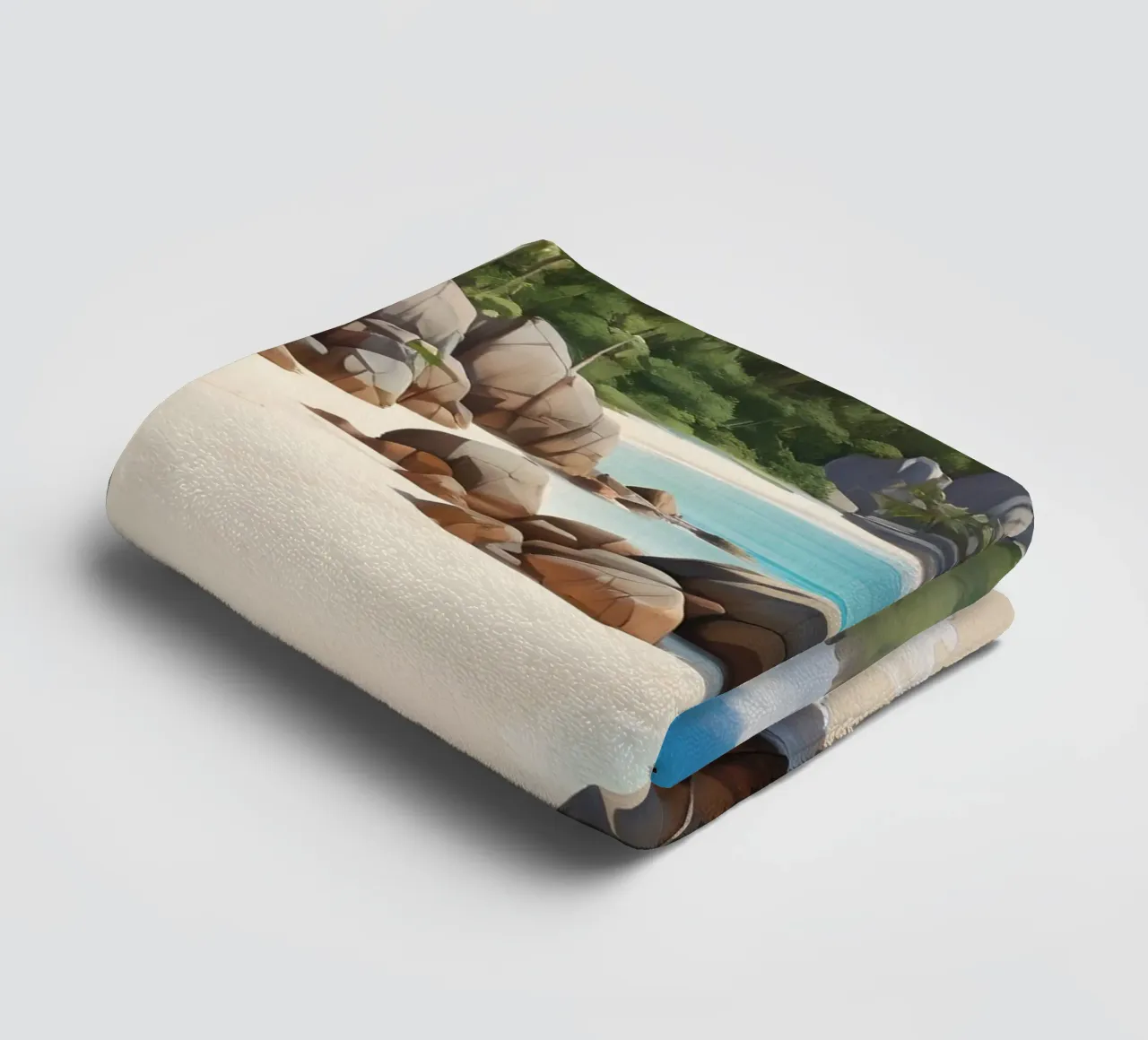 Spiaggia tropicale rocciosa asciugamano da bagno da Charnwood Prints