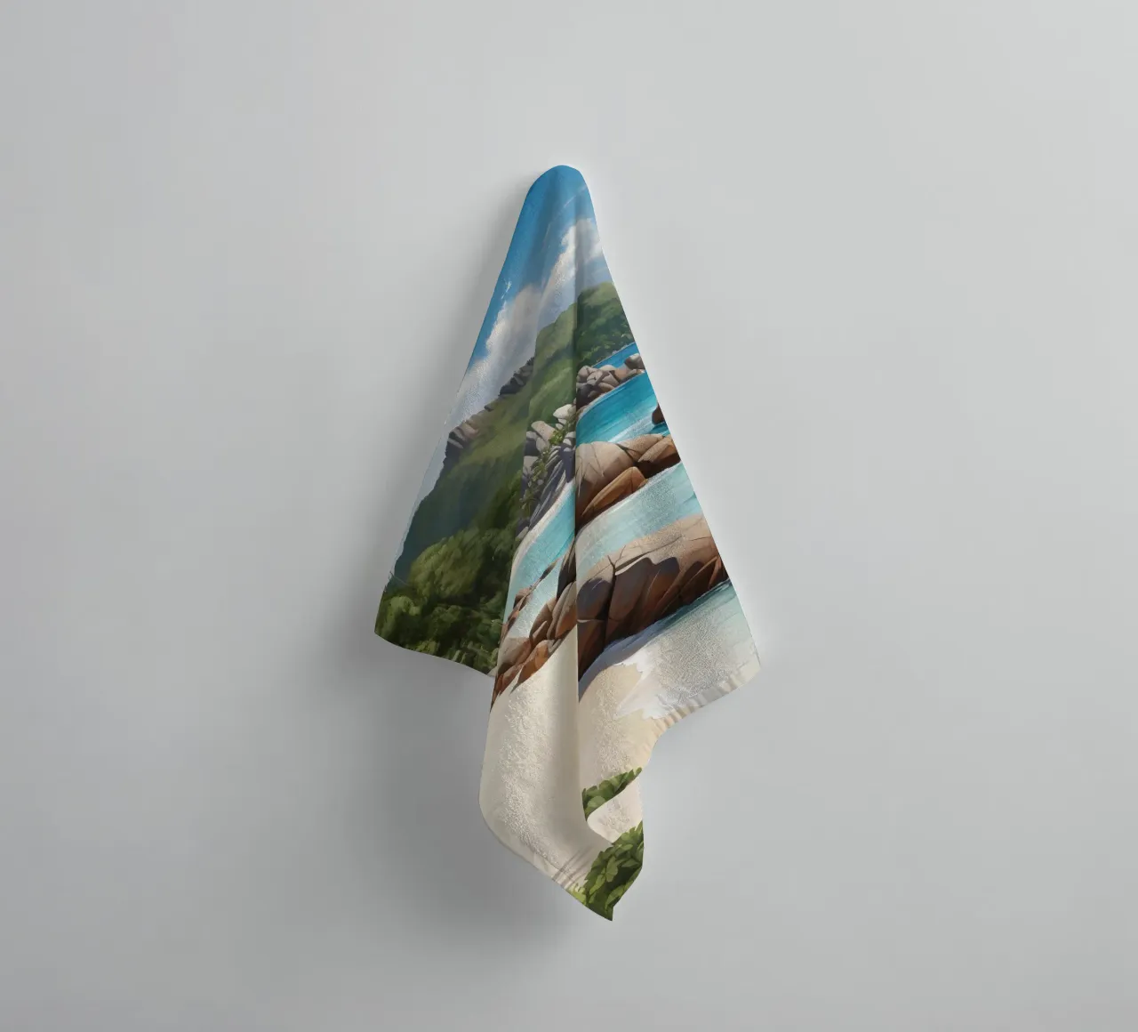 Spiaggia tropicale rocciosa asciugamano da bagno da Charnwood Prints