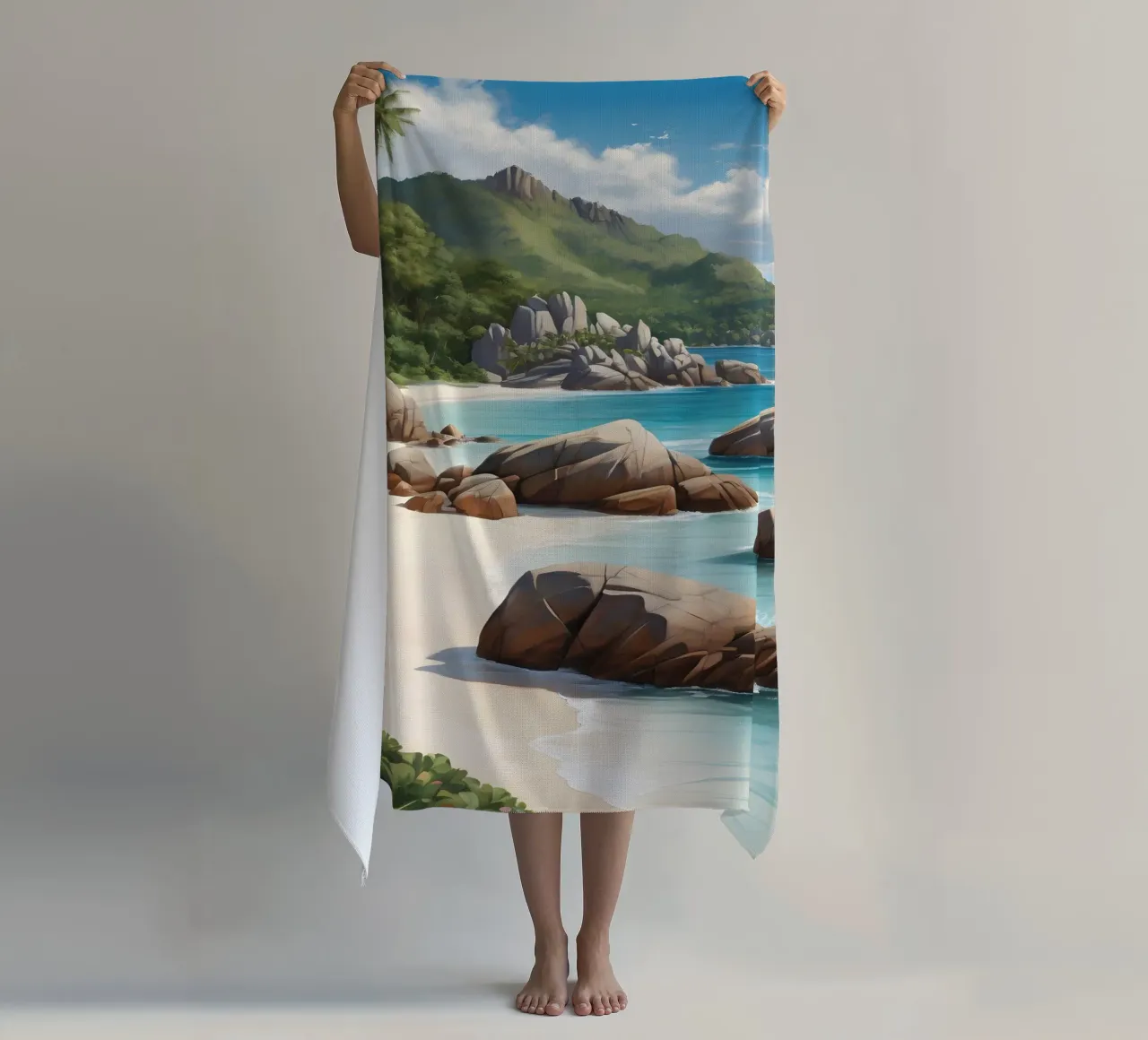 Spiaggia tropicale rocciosa telo mare da Charnwood Prints