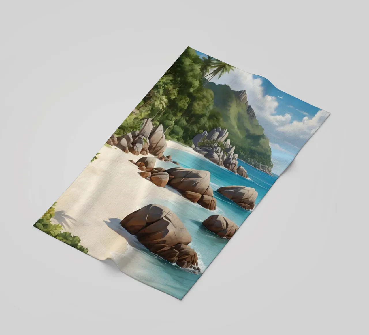 Spiaggia tropicale rocciosa telo mare da Charnwood Prints