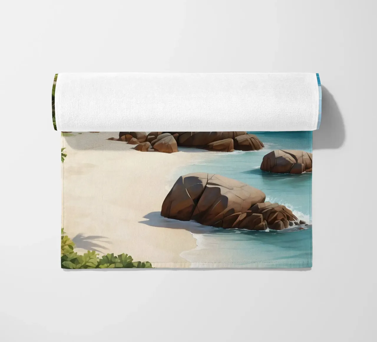 Spiaggia tropicale rocciosa telo mare da Charnwood Prints