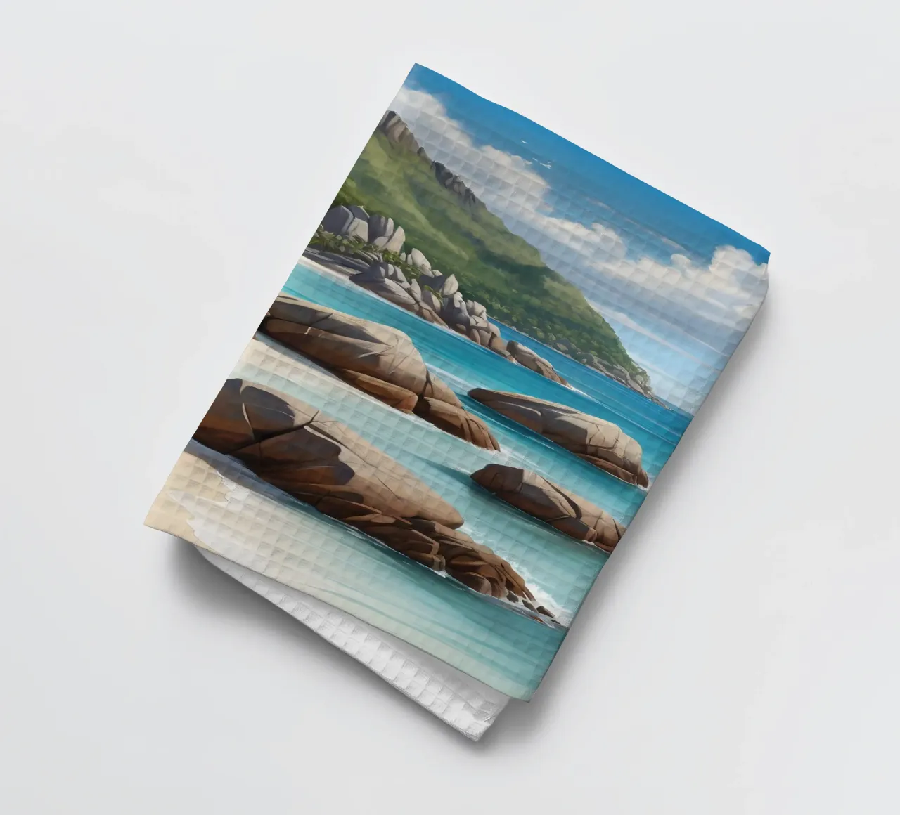 Spiaggia tropicale rocciosa canovaccio da cucina da Charnwood Prints