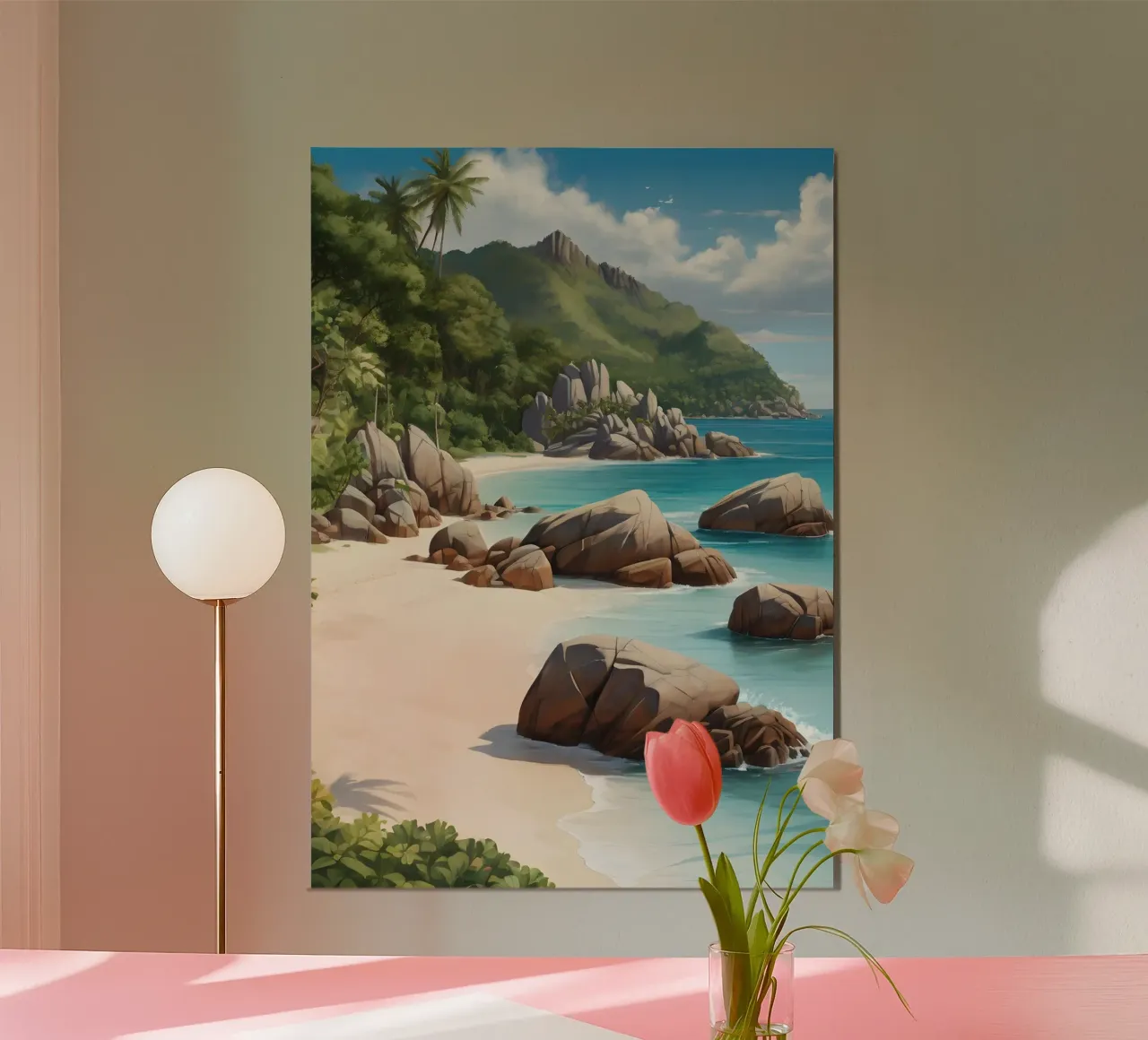 Spiaggia tropicale rocciosa alluminio dibond da Charnwood Prints