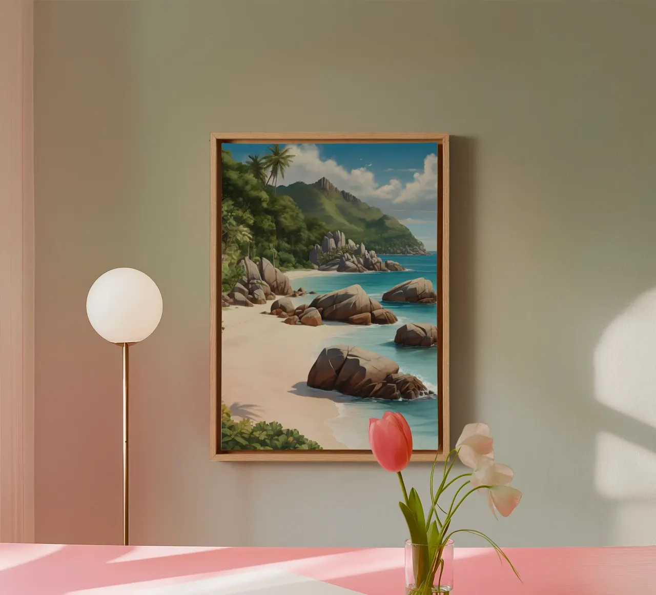 Spiaggia tropicale rocciosa tela con Cornice a cassetta da Charnwood Prints