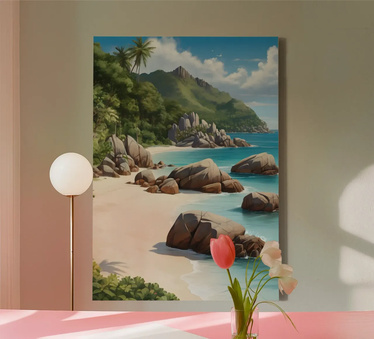 Spiaggia tropicale rocciosa tela con Cornice a cassetta da Charnwood Prints