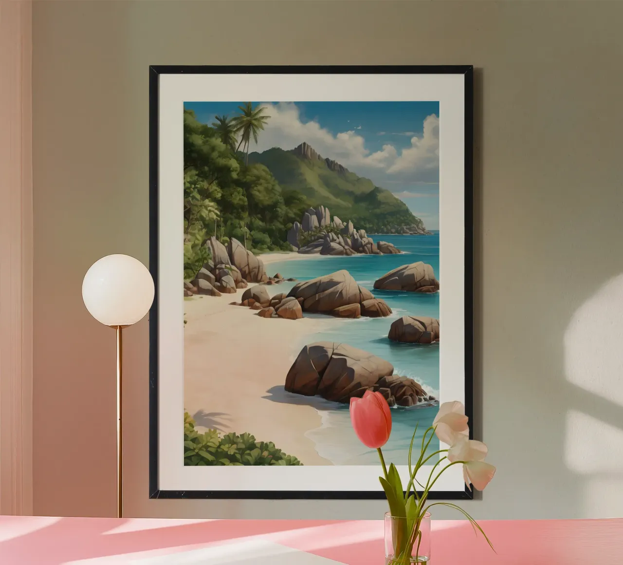 Spiaggia tropicale rocciosa carta hahnemühle da Charnwood Prints