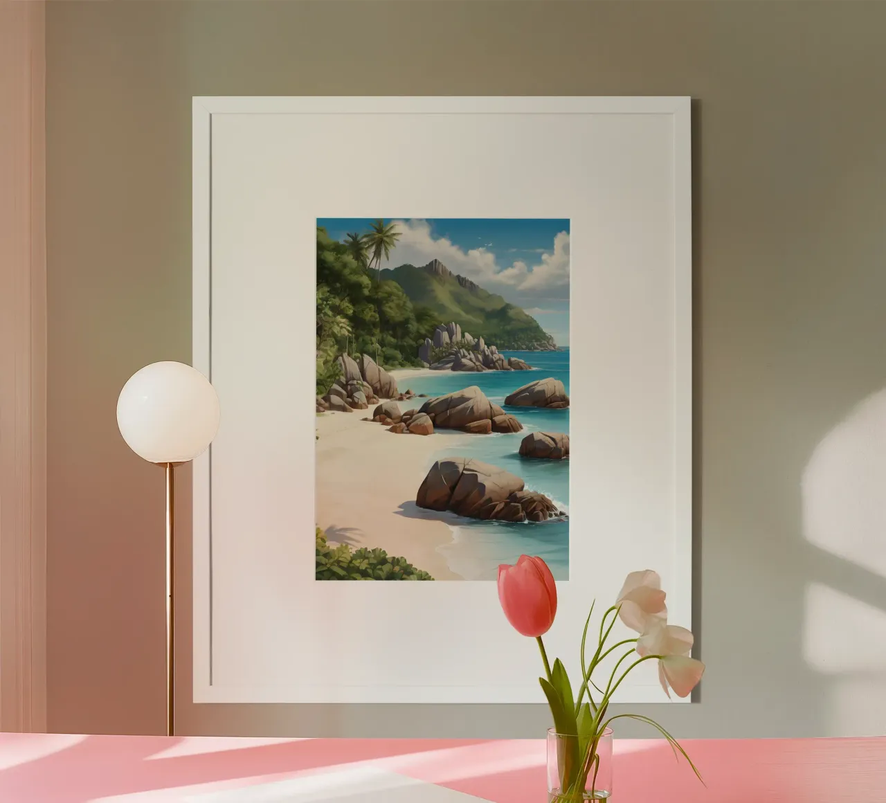 Spiaggia tropicale rocciosa carta hahnemühle da Charnwood Prints