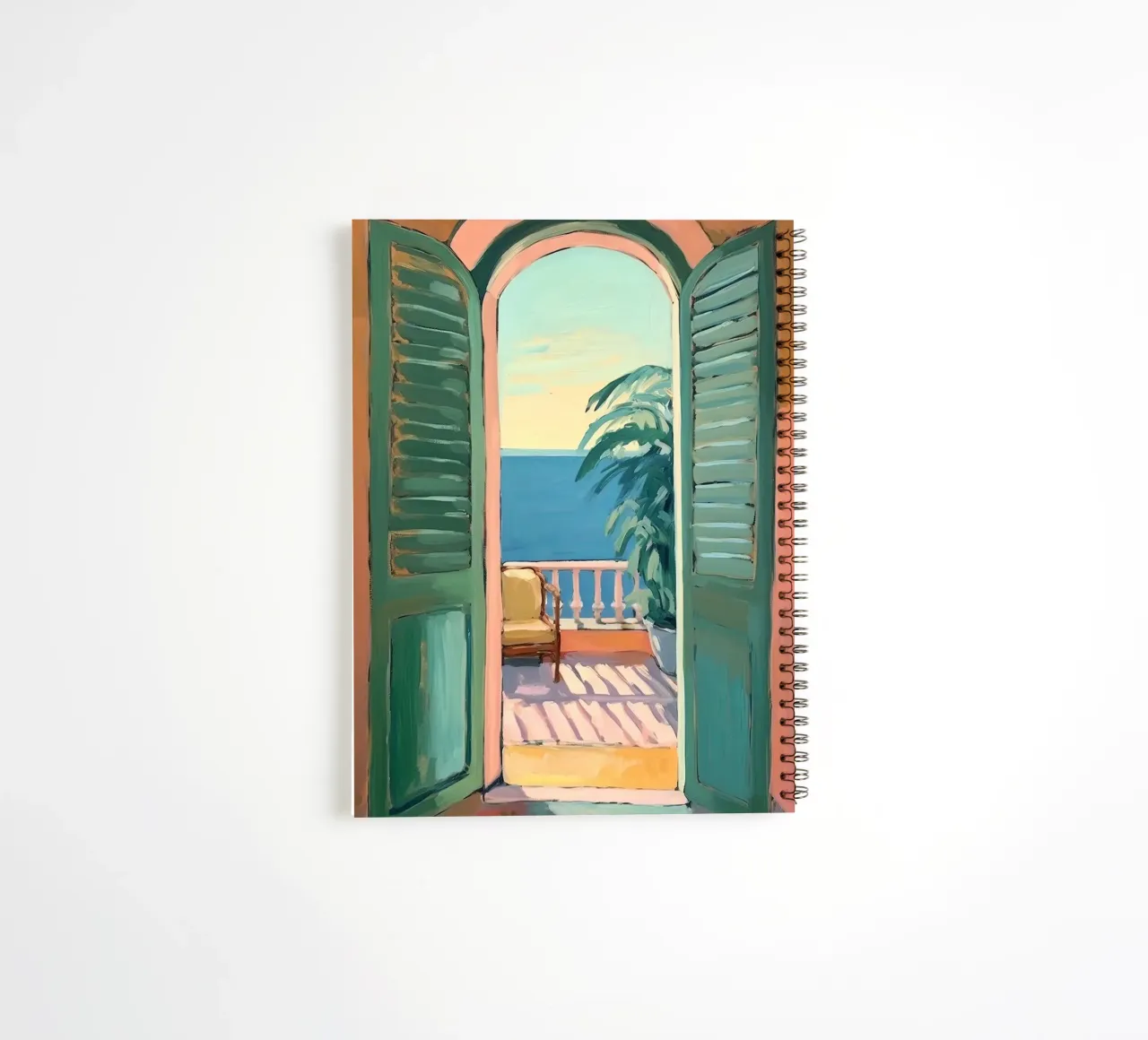Glimpses of light: The world through an open window spiral notebook by Nikis Art Studio