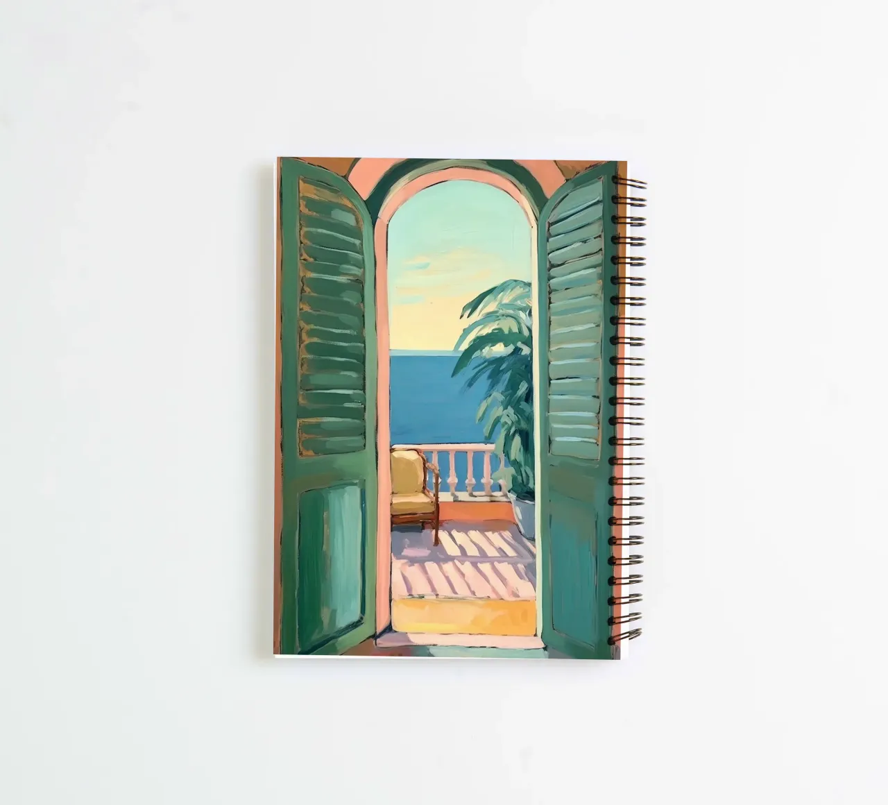 Glimpses of light: The world through an open window spiral notebook by Nikis Art Studio