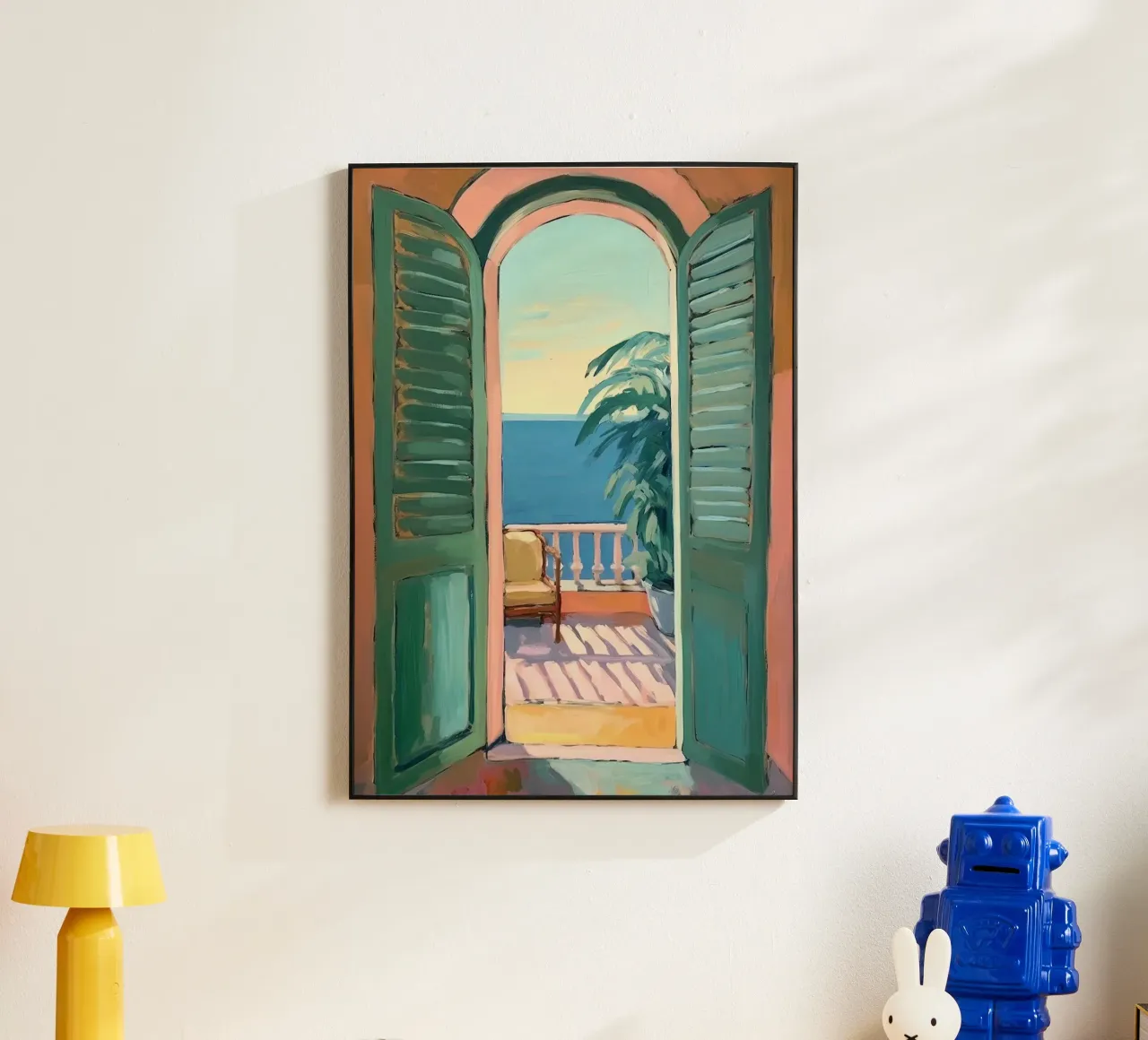 Glimpses of light: The world through an open window alu-dibond by Nikis Art Studio